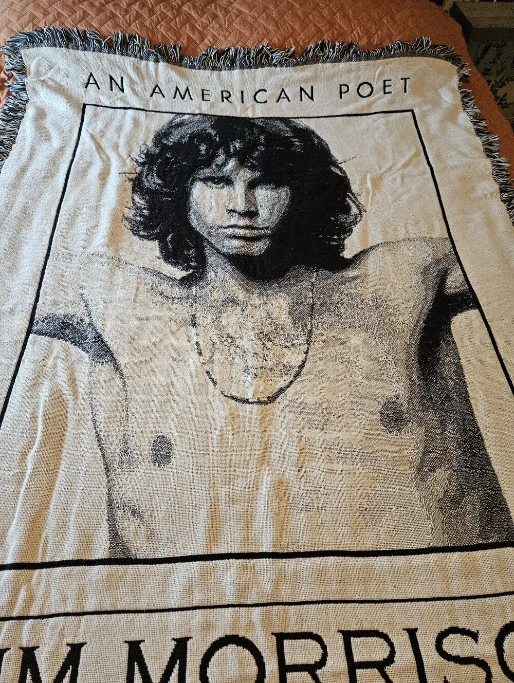 Jim Morrison VTG 90s Doors American Poet Lizard Woven Blanket Tapestry RARE